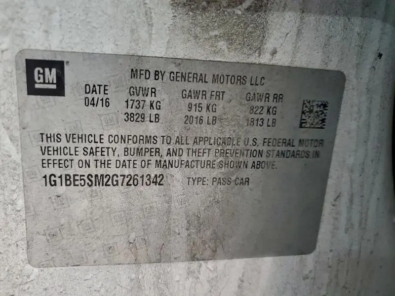 2016 CHEVROLET CRUZE LT  