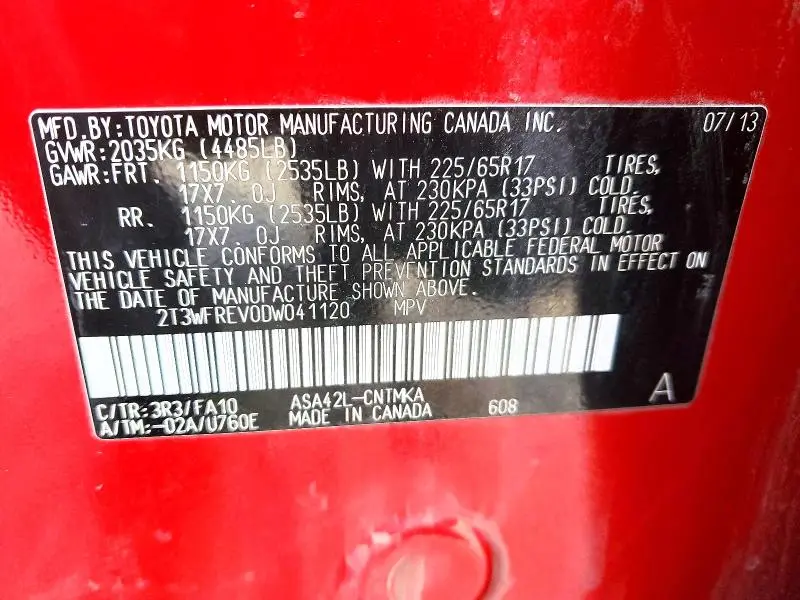 2013 TOYOTA RAV4 XLE  