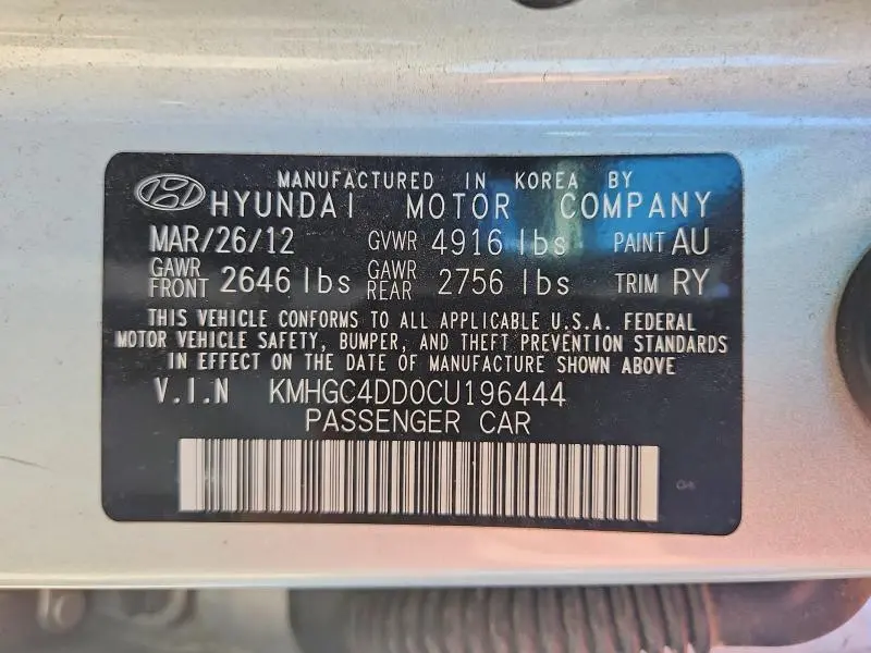 2012 HYUNDAI GENESIS 3.8L  