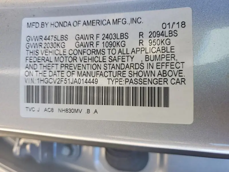 2018 HONDA ACCORD EXL  