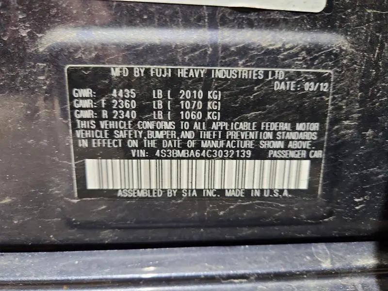 2012 SUBARU LEGACY 2.5I  