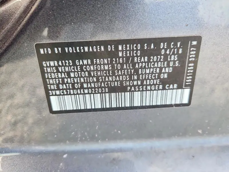 2019 VOLKSWAGEN JETTA S  