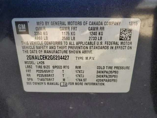 2016 CHEVROLET EQUINOX LT  