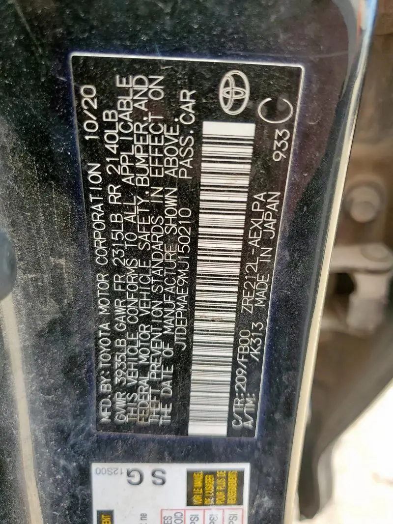 2021 TOYOTA COROLLA LE  