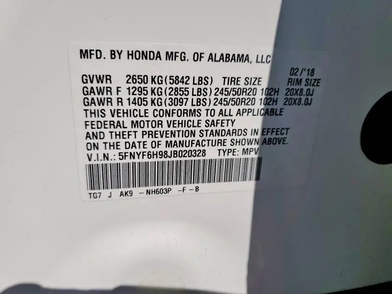 2018 HONDA PILOT TOURING  