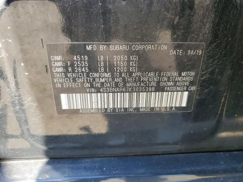 2019 SUBARU LEGACY SPORT  