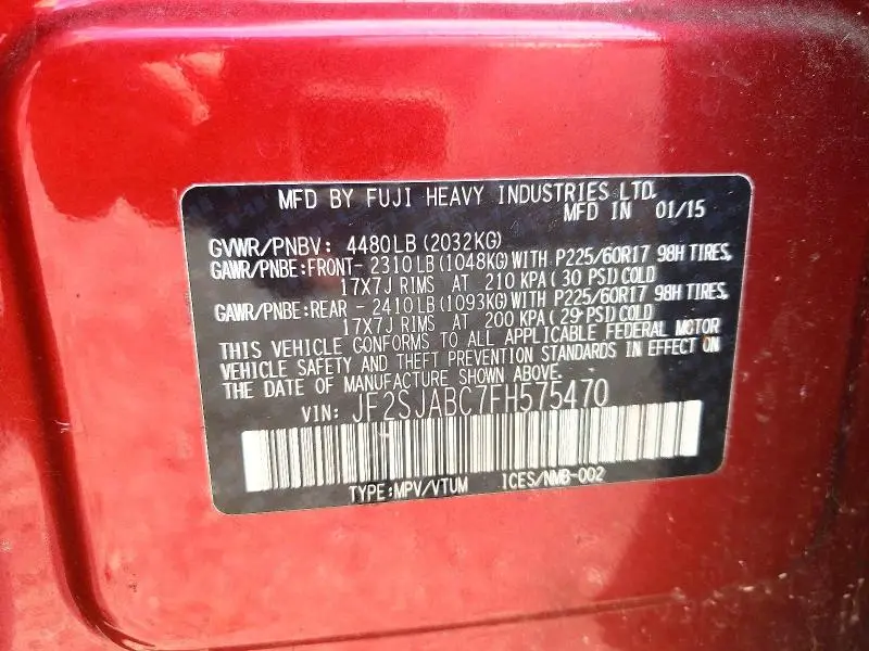 2015 SUBARU FORESTER 2.5I  