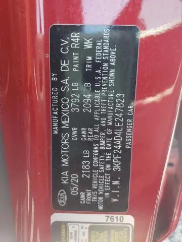 2020 KIA FORTE FE  
