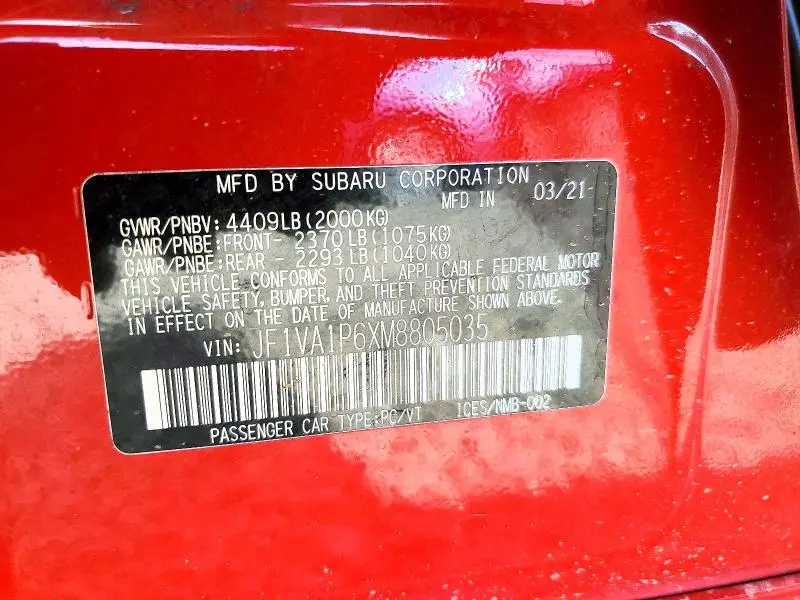 2021 SUBARU WRX LIMITED  