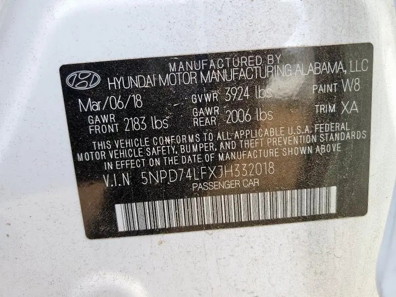 2018 HYUNDAI ELANTRA SE  