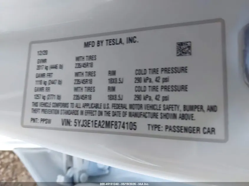 2021 TESLA MODEL 3 STANDARD RANGE PLUS REAR-WHEEL DRIVE