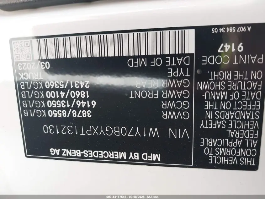 2023 MERCEDES-BENZ SPRINTER 1500 STANDARD ROOF 4-CYL GAS