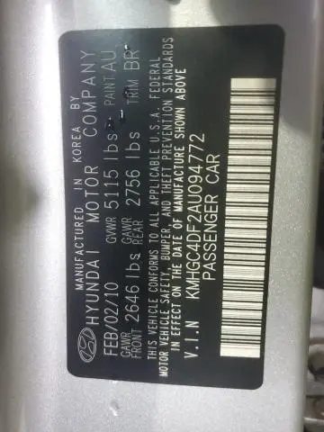 2010 HYUNDAI GENESIS 4.6L  