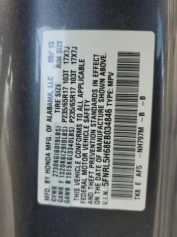 2014 HONDA ODYSSEY EXL  