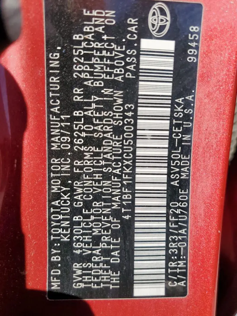 2012 TOYOTA CAMRY BASE  