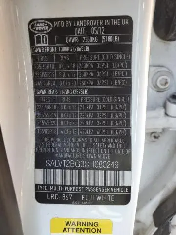 2012 LAND ROVER RANGE ROVER EVOQUE DYNAMIC PREMIUM  