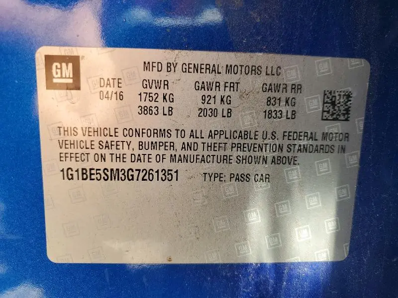 2016 CHEVROLET CRUZE LT  