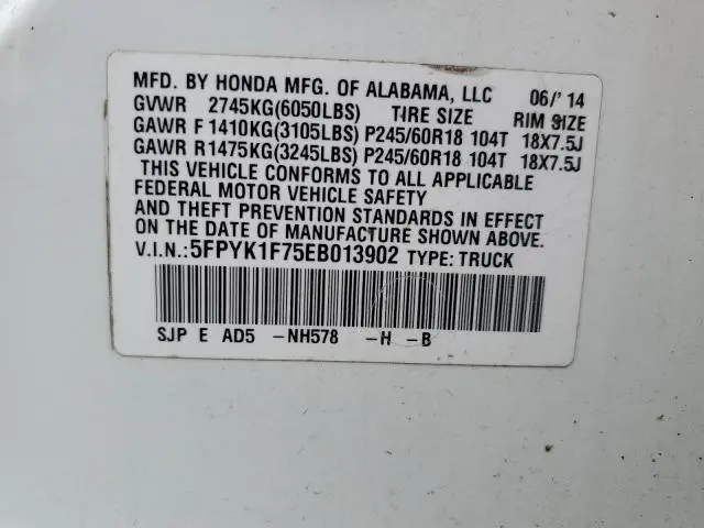 2014 HONDA RIDGELINE SPORT  