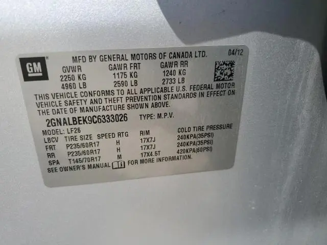 2012 CHEVROLET EQUINOX LS  