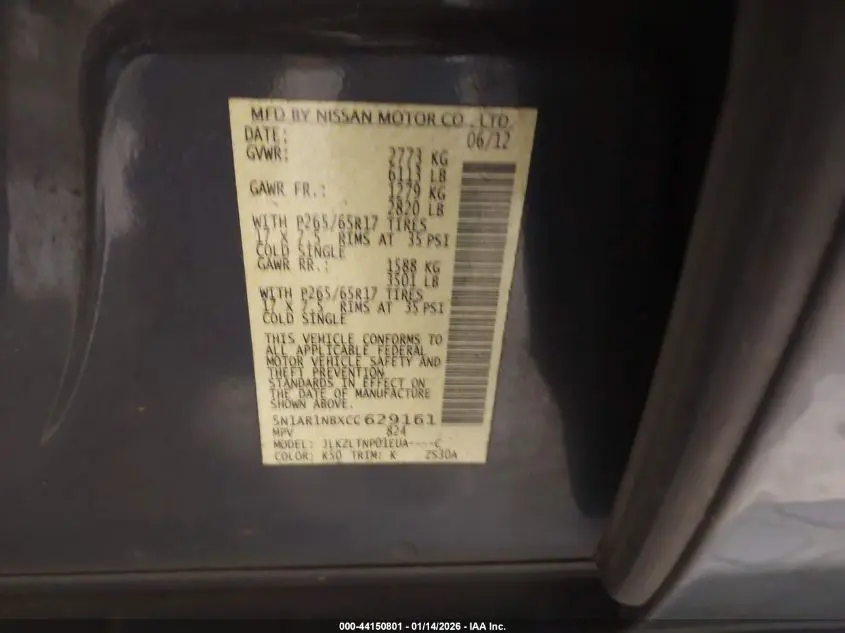 2012 NISSAN PATHFINDER SV