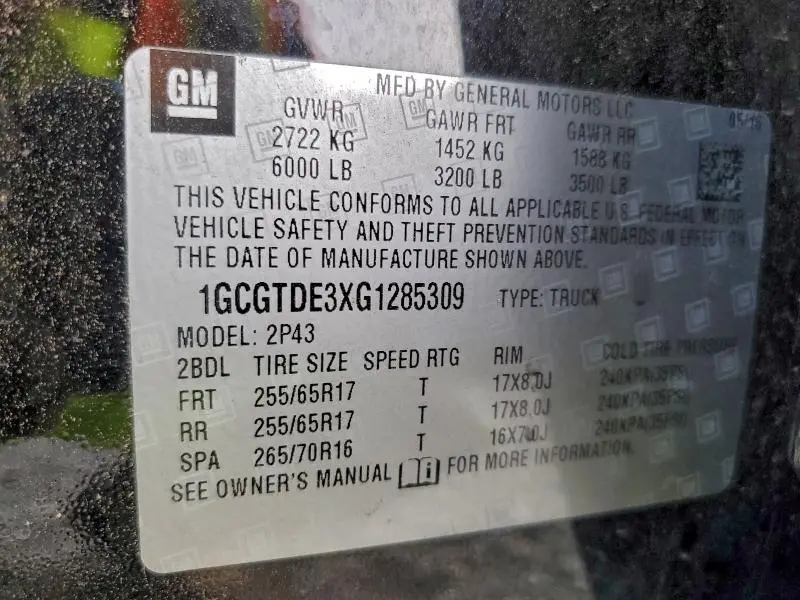 2016 CHEVROLET COLORADO Z71  