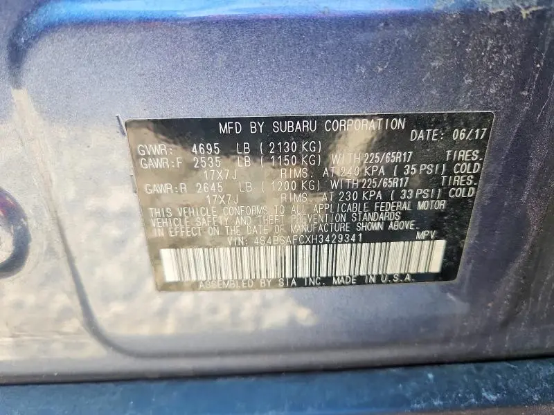 2017 SUBARU OUTBACK 2.5I PREMIUM  