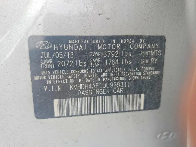 2013 HYUNDAI ELANTRA LIMITED  