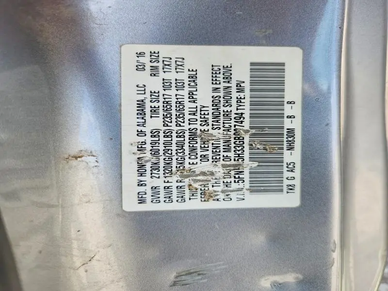 2016 HONDA ODYSSEY SE  