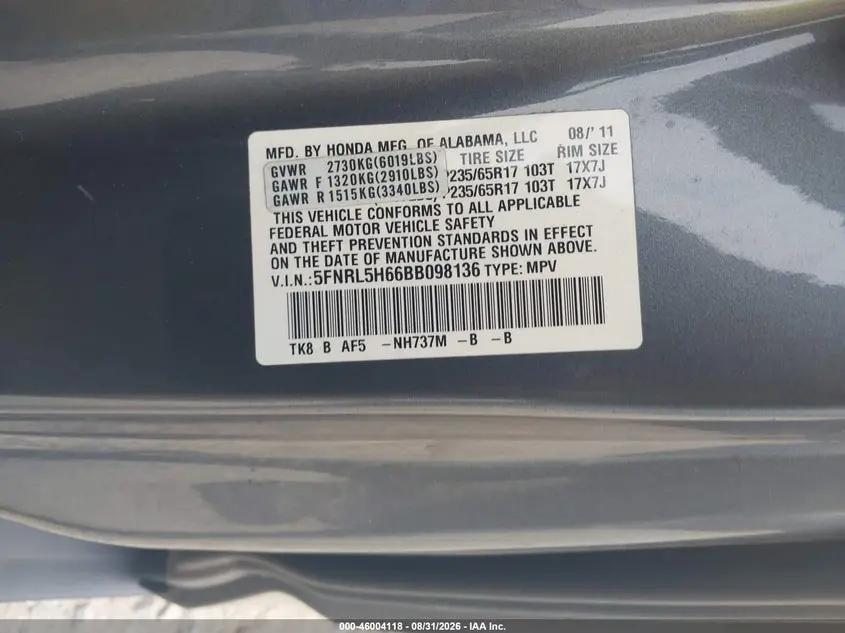 2011 HONDA ODYSSEY EX-L