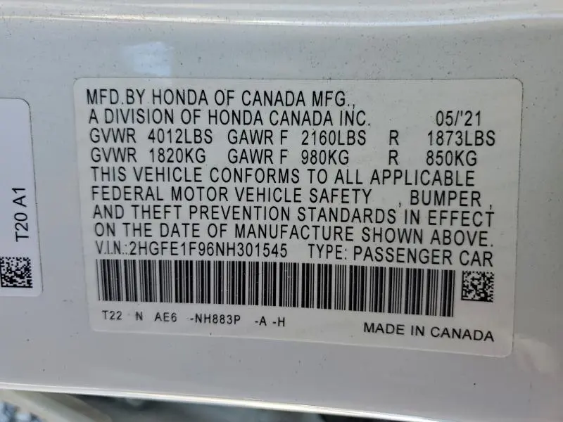 2022 HONDA CIVIC TOURING  