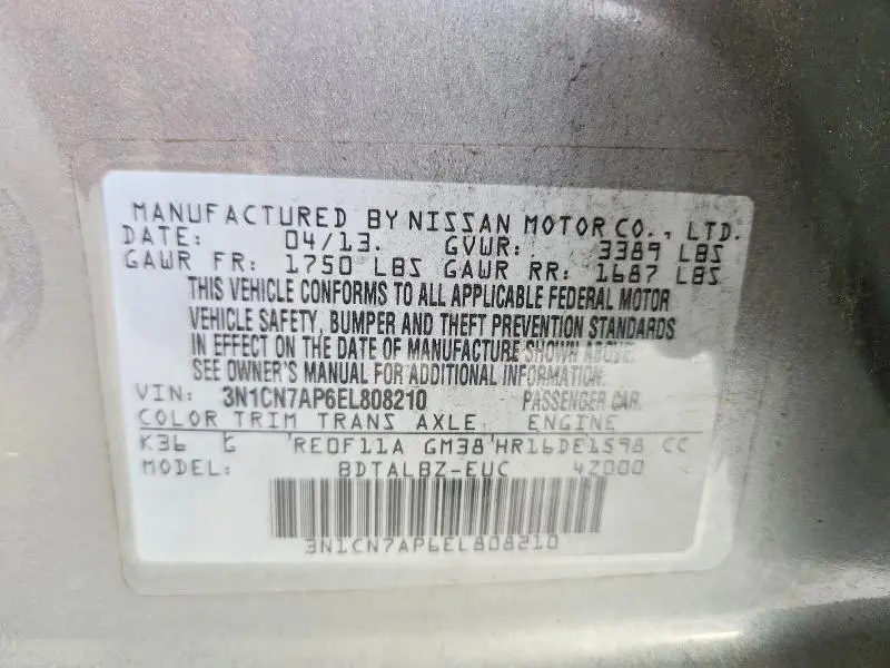 2014 NISSAN VERSA 1.6 SV  