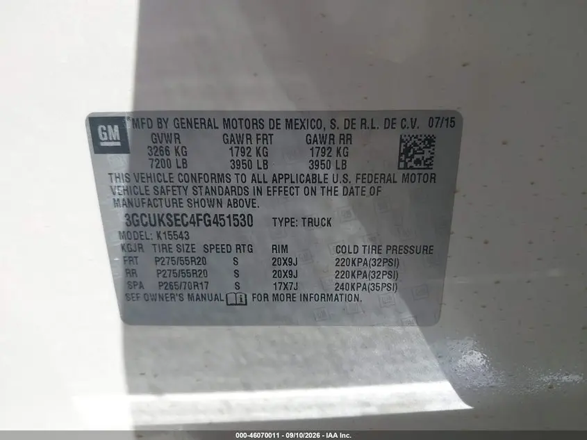 2015 CHEVROLET SILVERADO 1500 2LZ