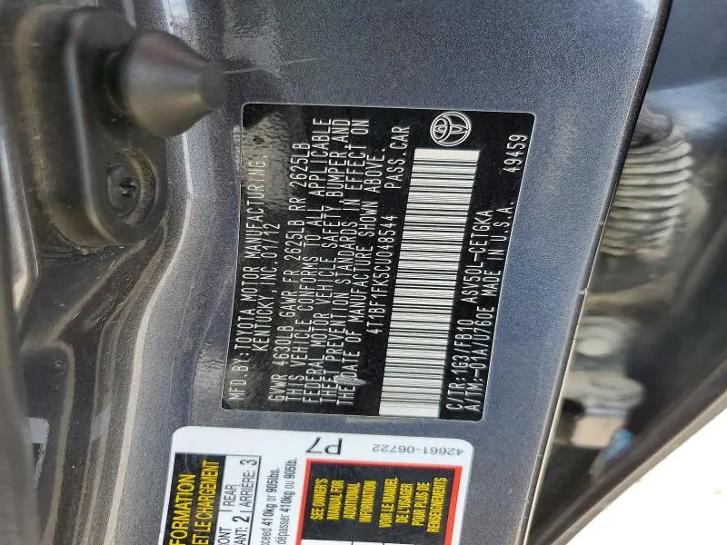 2012 TOYOTA CAMRY XLE  