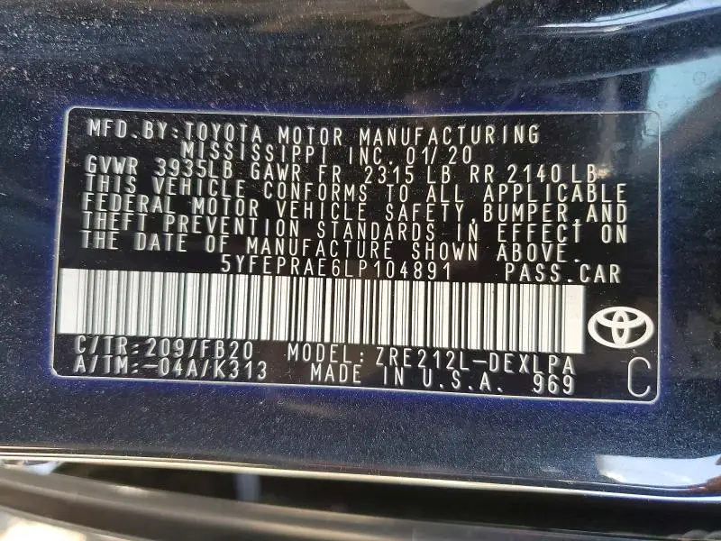 2020 TOYOTA COROLLA LE  