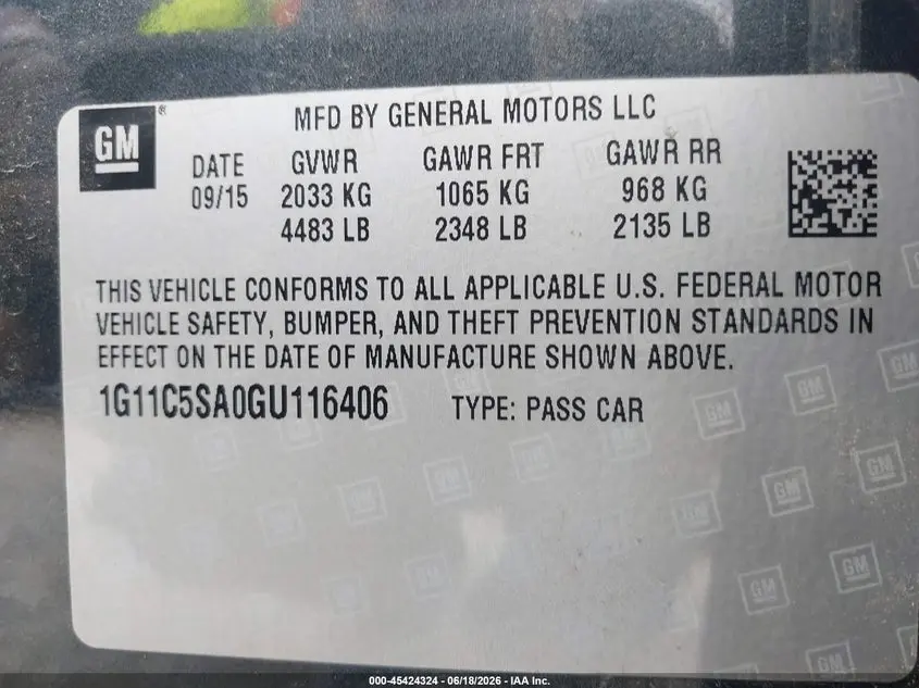 2016 CHEVROLET MALIBU LIMITED LT