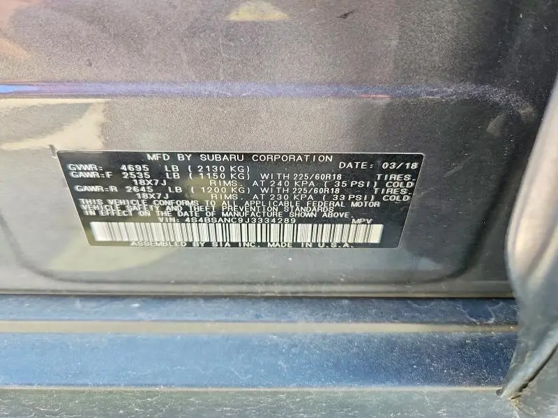 2018 SUBARU OUTBACK 2.5I LIMITED  
