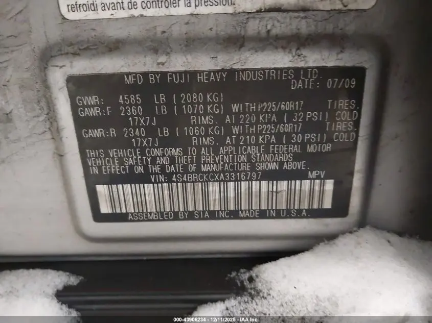 2010 SUBARU OUTBACK 2.5I LIMITED