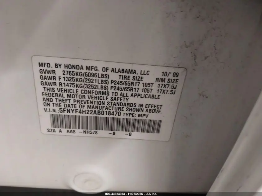 2010 HONDA PILOT LX