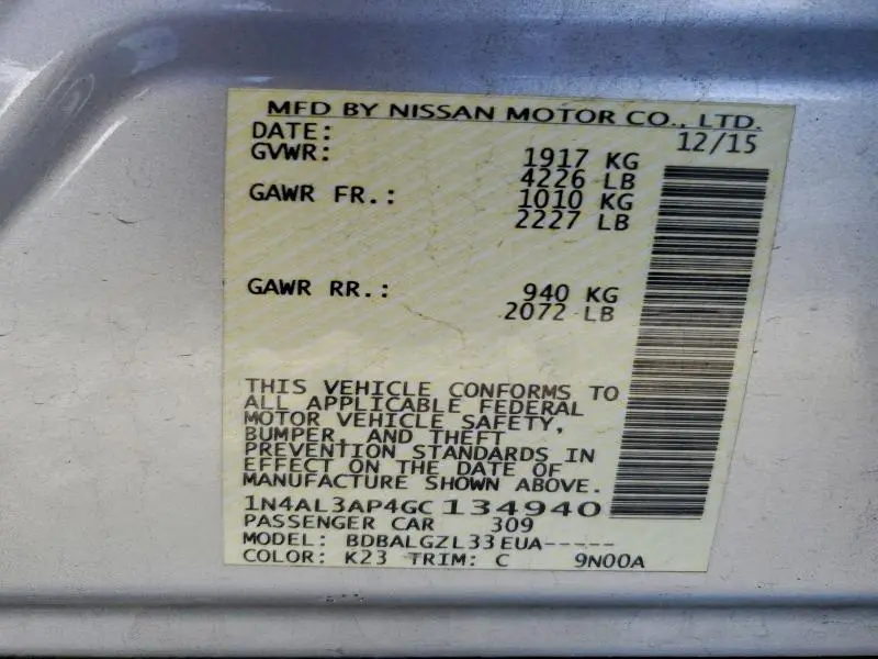 2016 NISSAN ALTIMA 2.5  