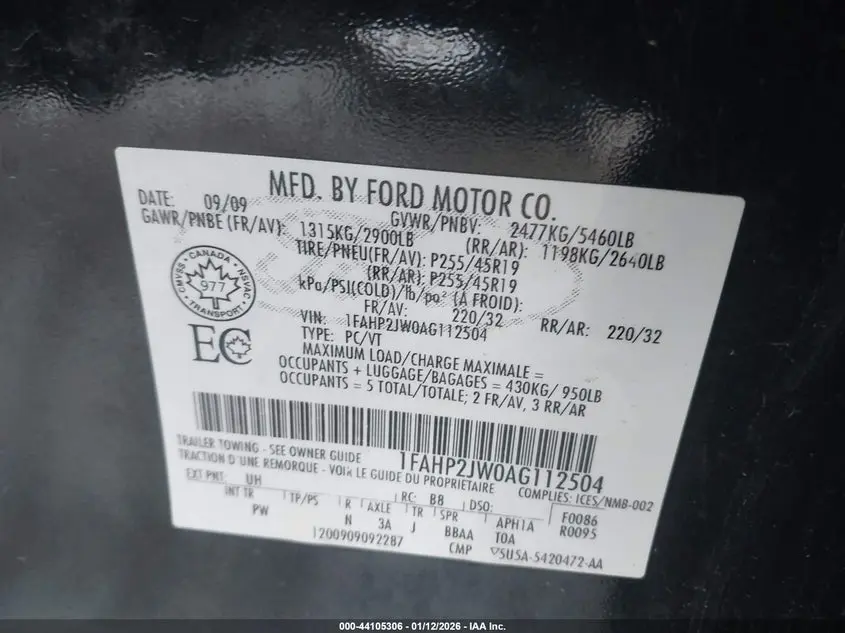 2010 FORD TAURUS LIMITED