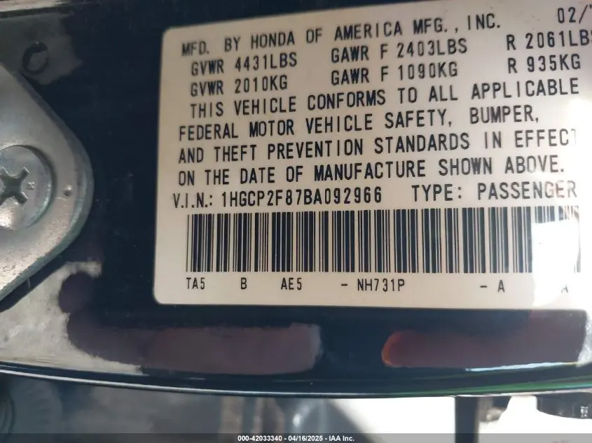 2011 HONDA ACCORD 2.4 EX-L