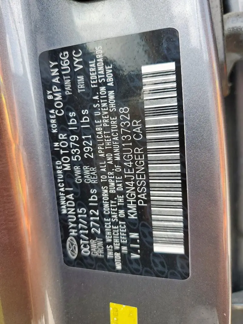 2016 HYUNDAI GENESIS 3.8L  