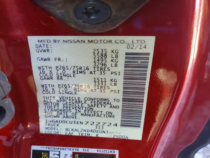 2014 NISSAN FRONTIER SV  