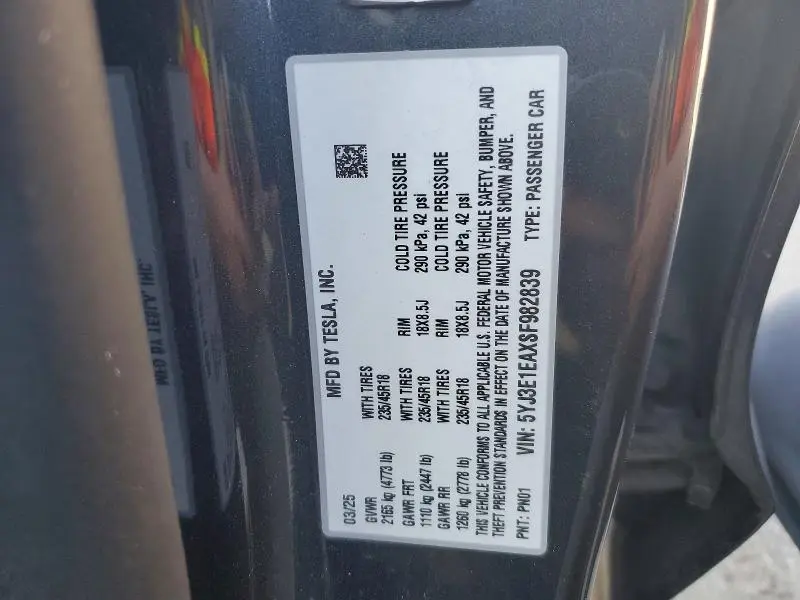 2025 TESLA MODEL 3   