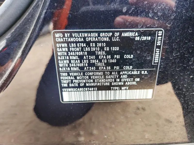2019 VOLKSWAGEN ATLAS SE  