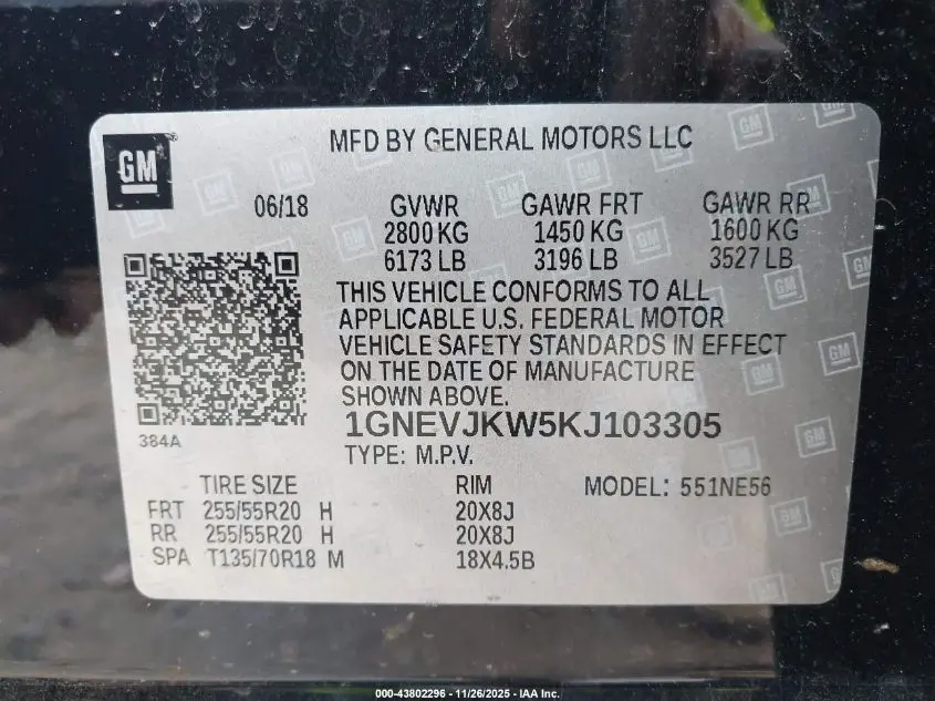 2019 CHEVROLET TRAVERSE HIGH COUNTRY