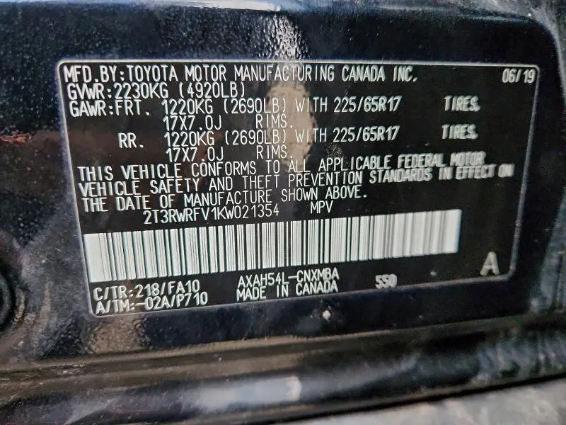 2019 TOYOTA RAV4 XLE  