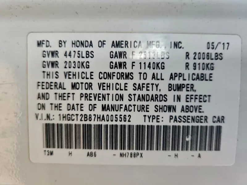 2017 HONDA ACCORD EXL  