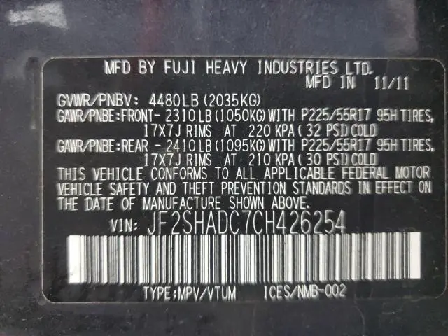 2012 SUBARU FORESTER 2.5X PREMIUM  