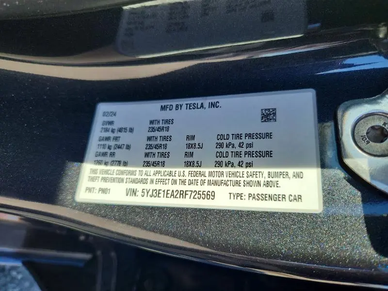 2024 TESLA MODEL 3   